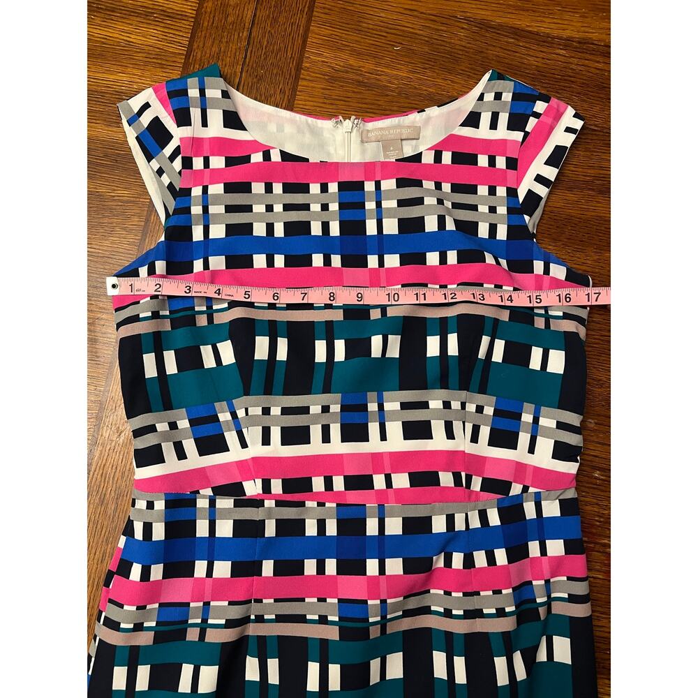 Banana Republic Multicolor Geometric Plaid Print Sleeveless Sheath Dress Size 6 - Picture 8 of 9